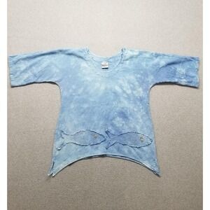 Casual Cottonseed Wear Shirt‎ Womens Small Blue Tie Dye Short Sleeve Oversized